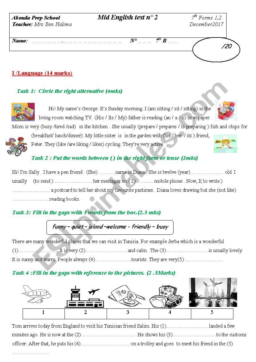 Mid Test N2 for 7th forms worksheet