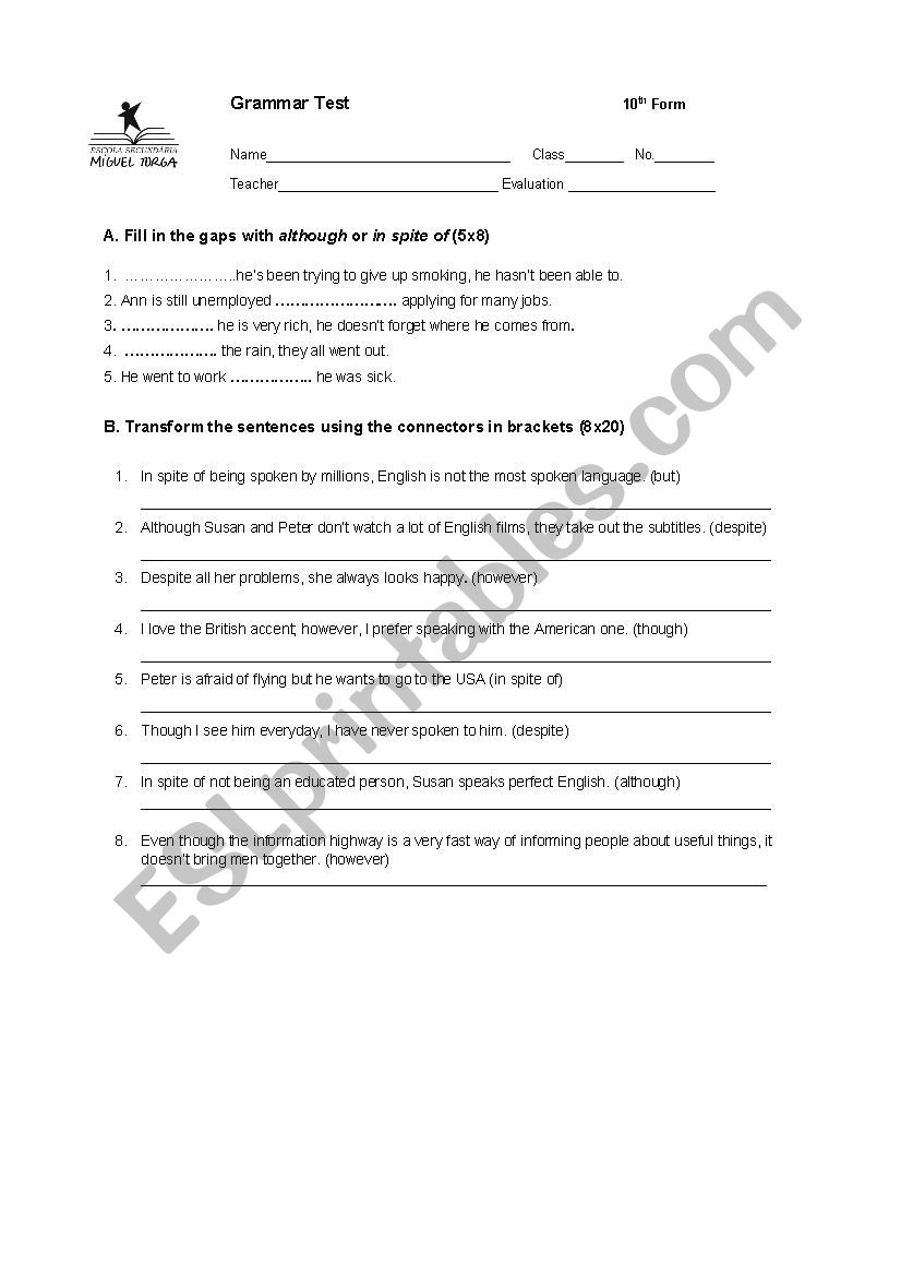 Worksheet Contrast clauses worksheet