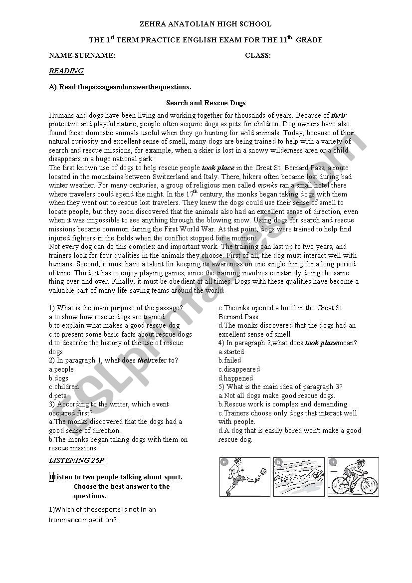 B1 Practice exam worksheet