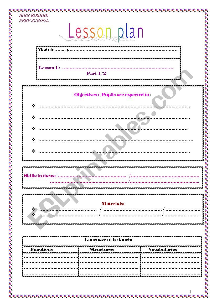 Lesson plan worksheet