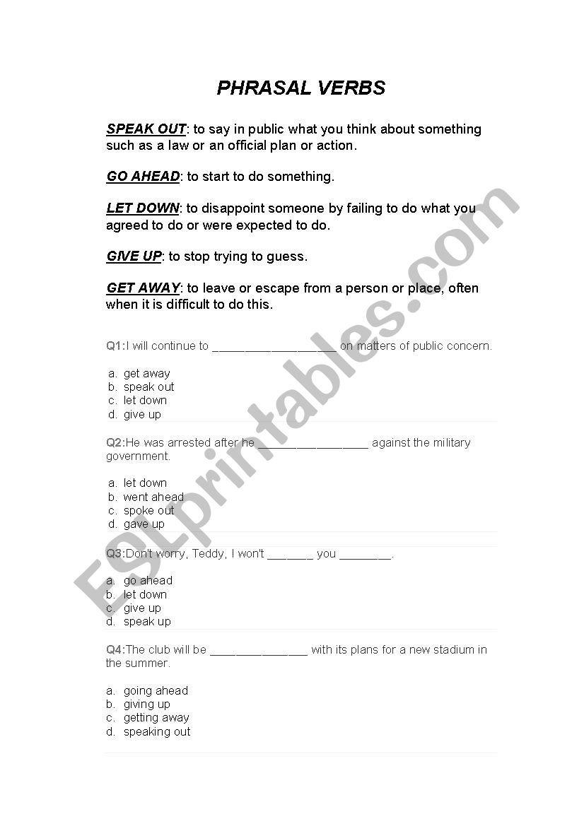 PHRASAL VERBS worksheet