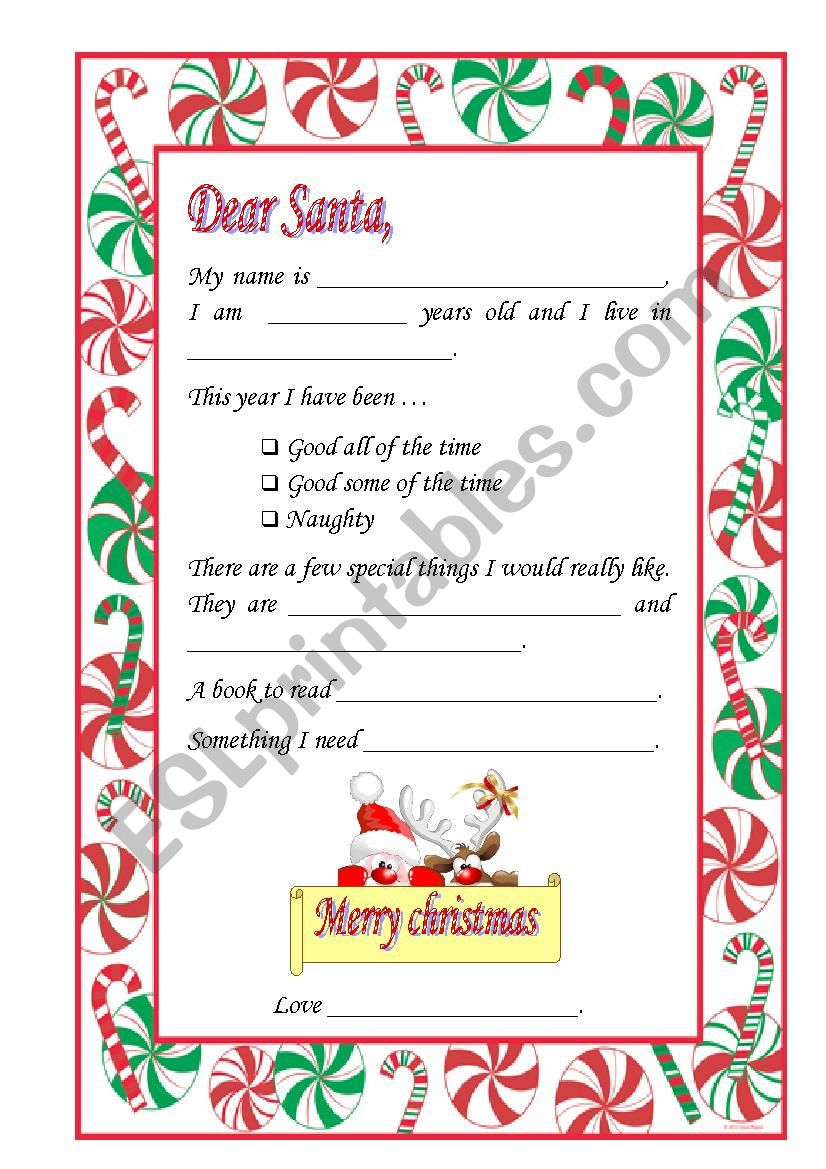 Letter to Santa worksheet