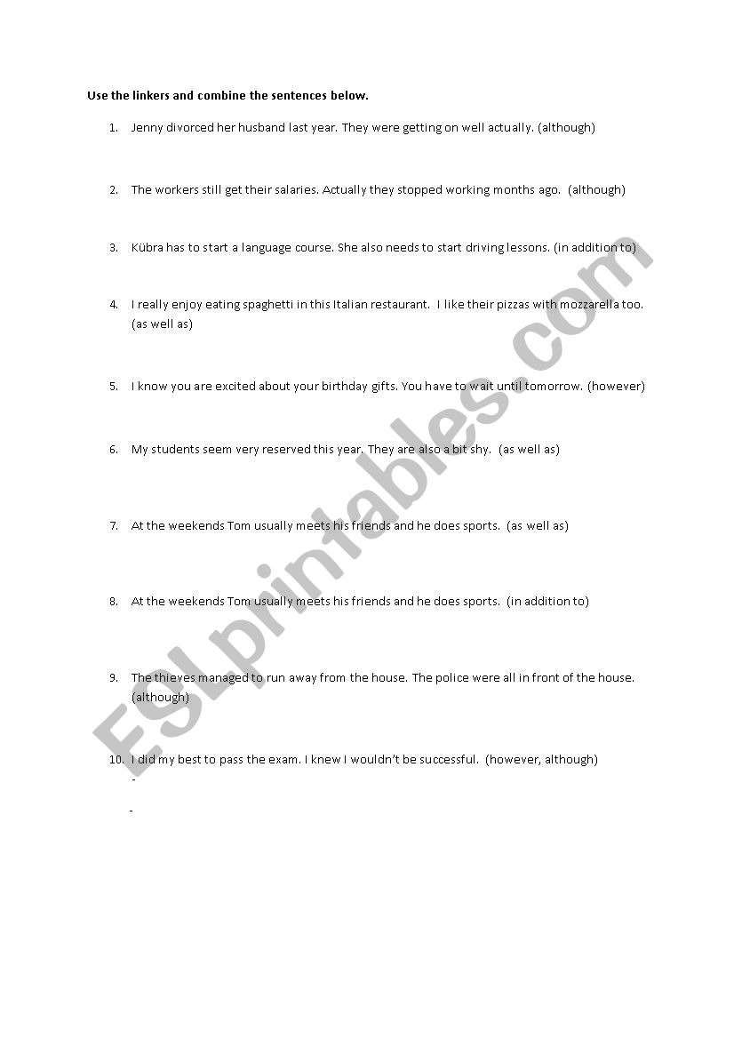 Linkers / Conjunctions worksheet