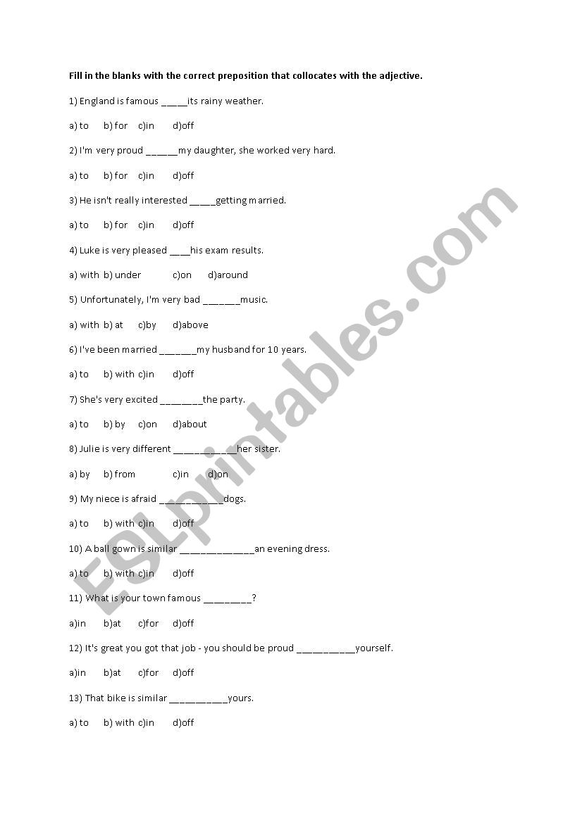 adjective + preposition colocations