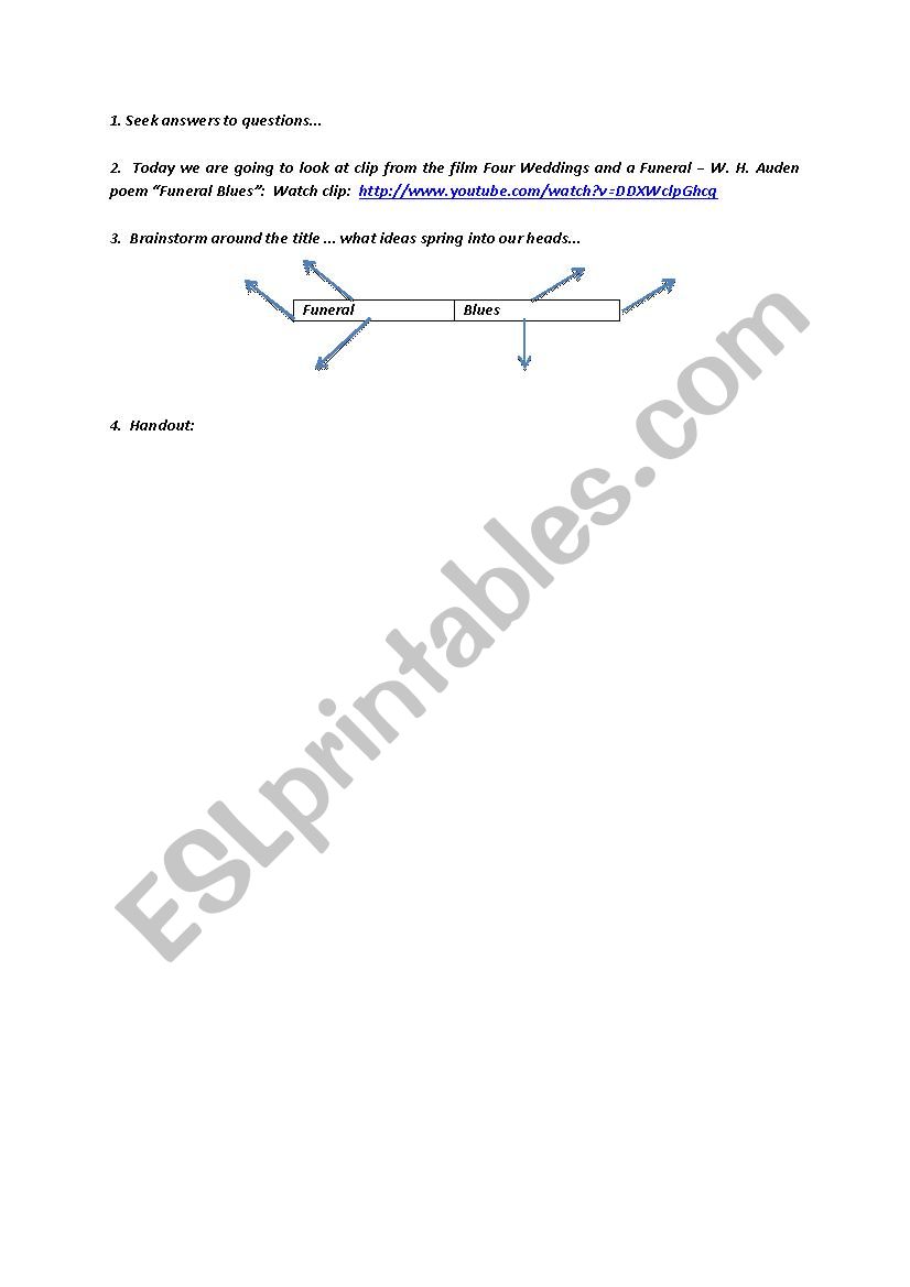 funeral blues worksheet