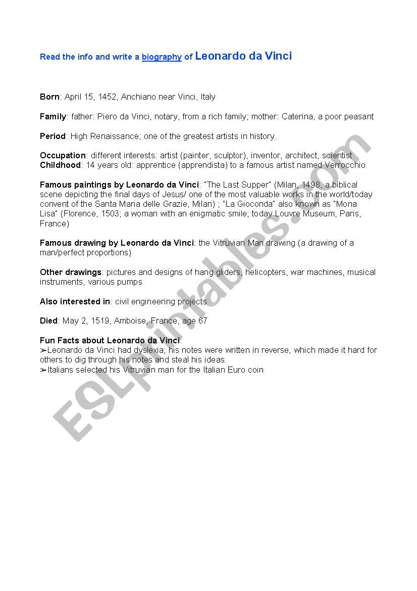 a biography worksheet