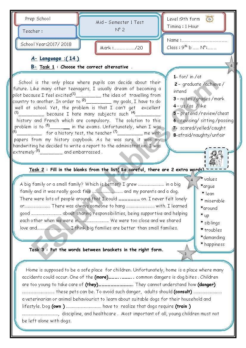 Mid-Semester1 test n2  9th form