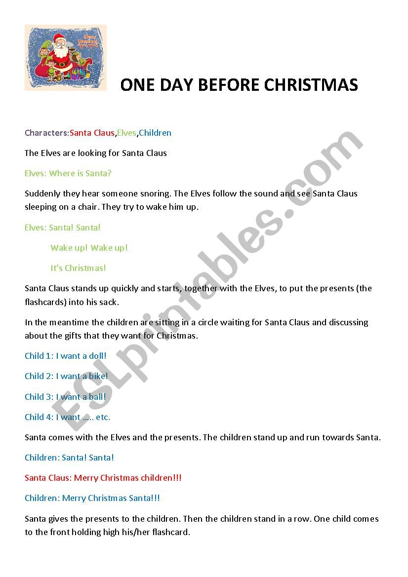 One Day Before Christmas worksheet