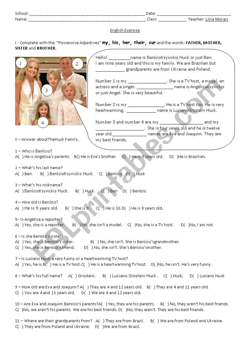Wh and Possessive Adjectives worksheet