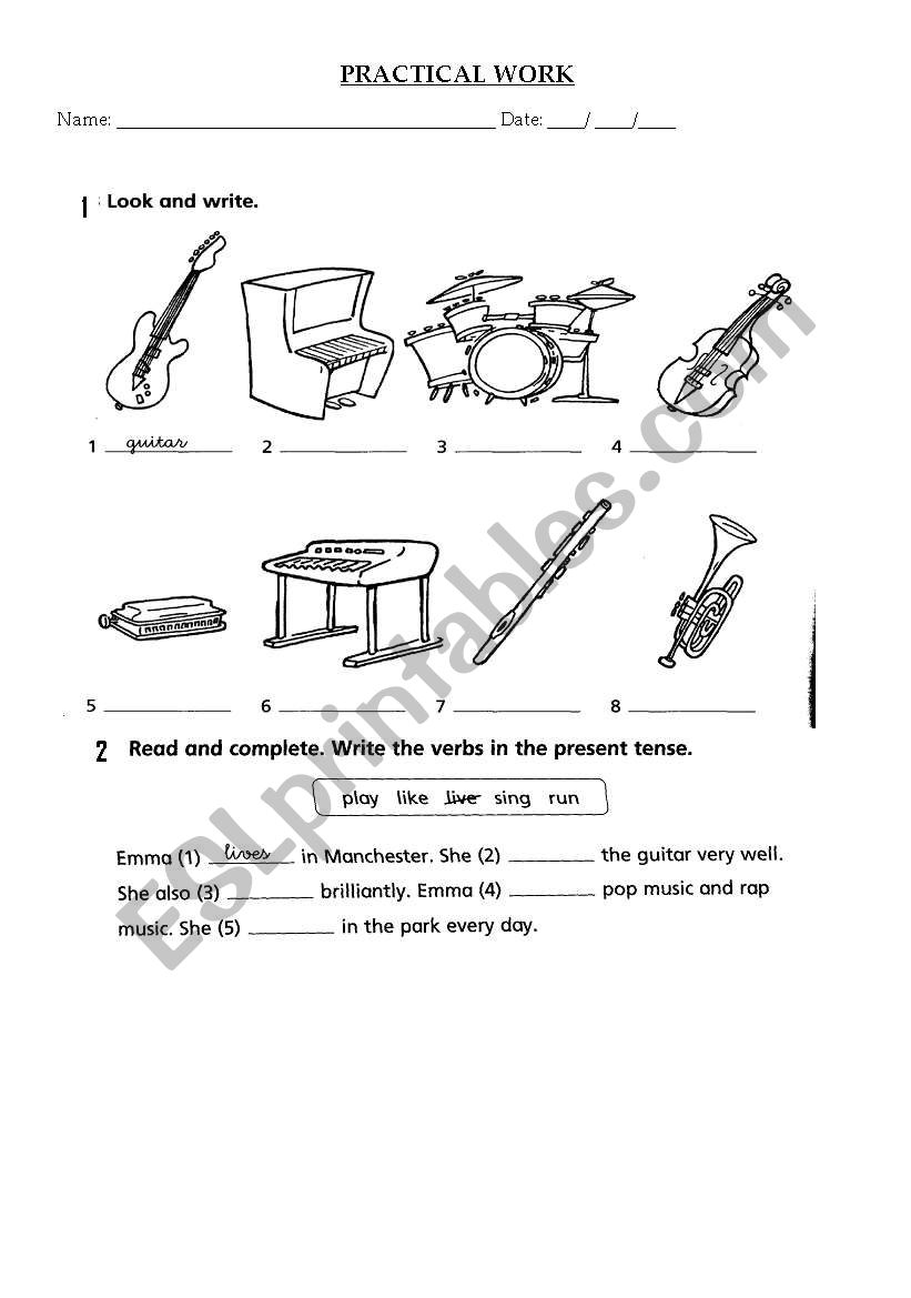 Practical Test worksheet