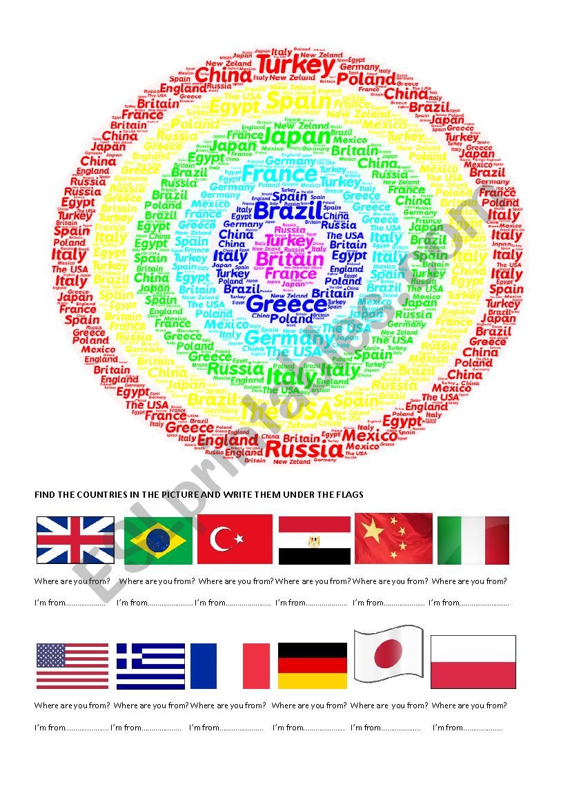 flags and countries worksheet