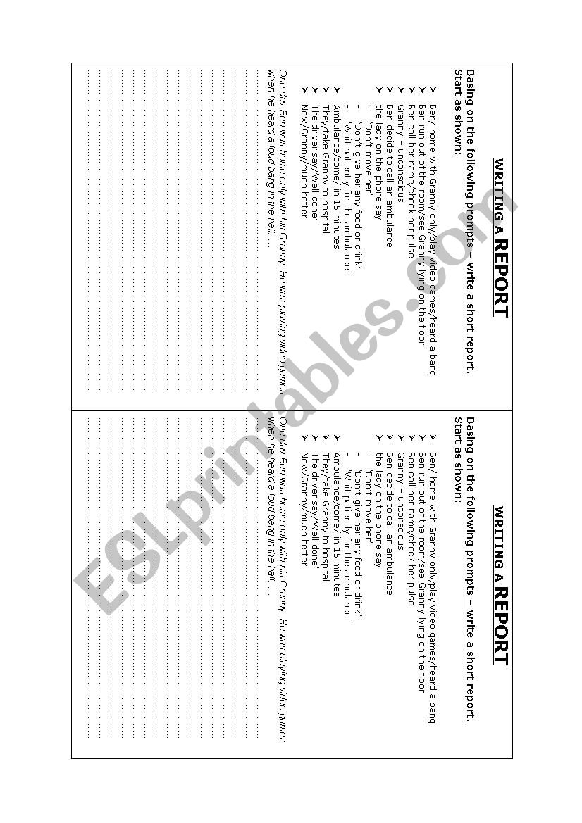 Writing - A report worksheet