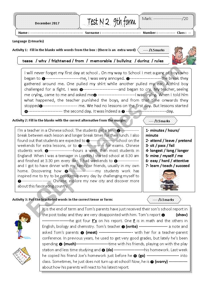 test N 2 9th form worksheet