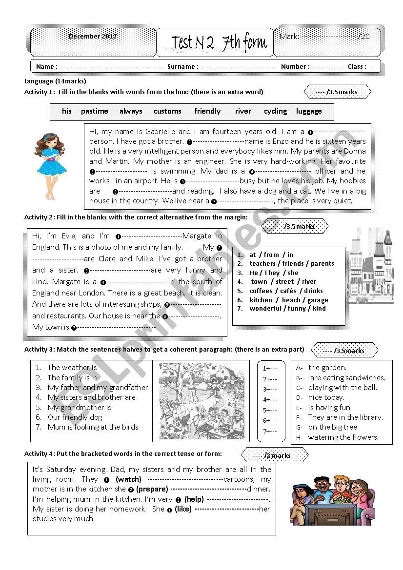 test 2 seventh form worksheet