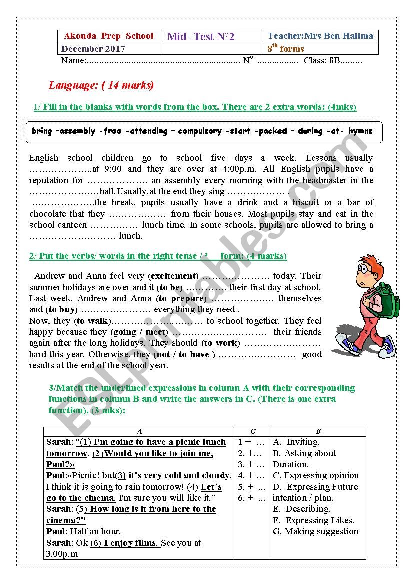 Mid Test N 2 For 8th forms worksheet