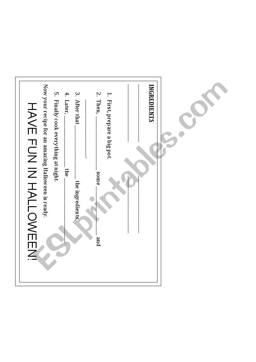 Halloween Recipe worksheet