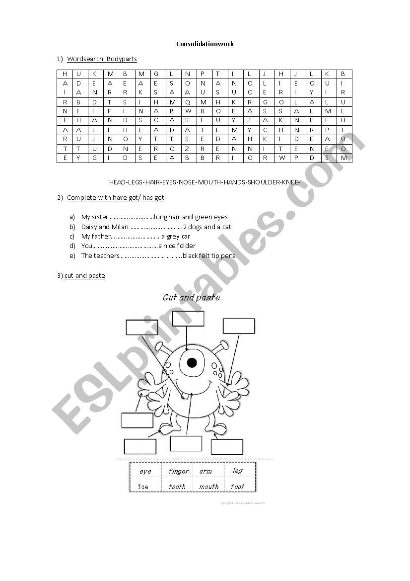 Consolidation work worksheet