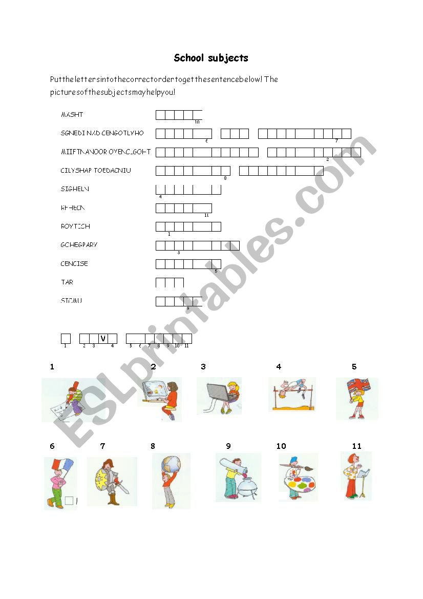 School subjects scrambled words