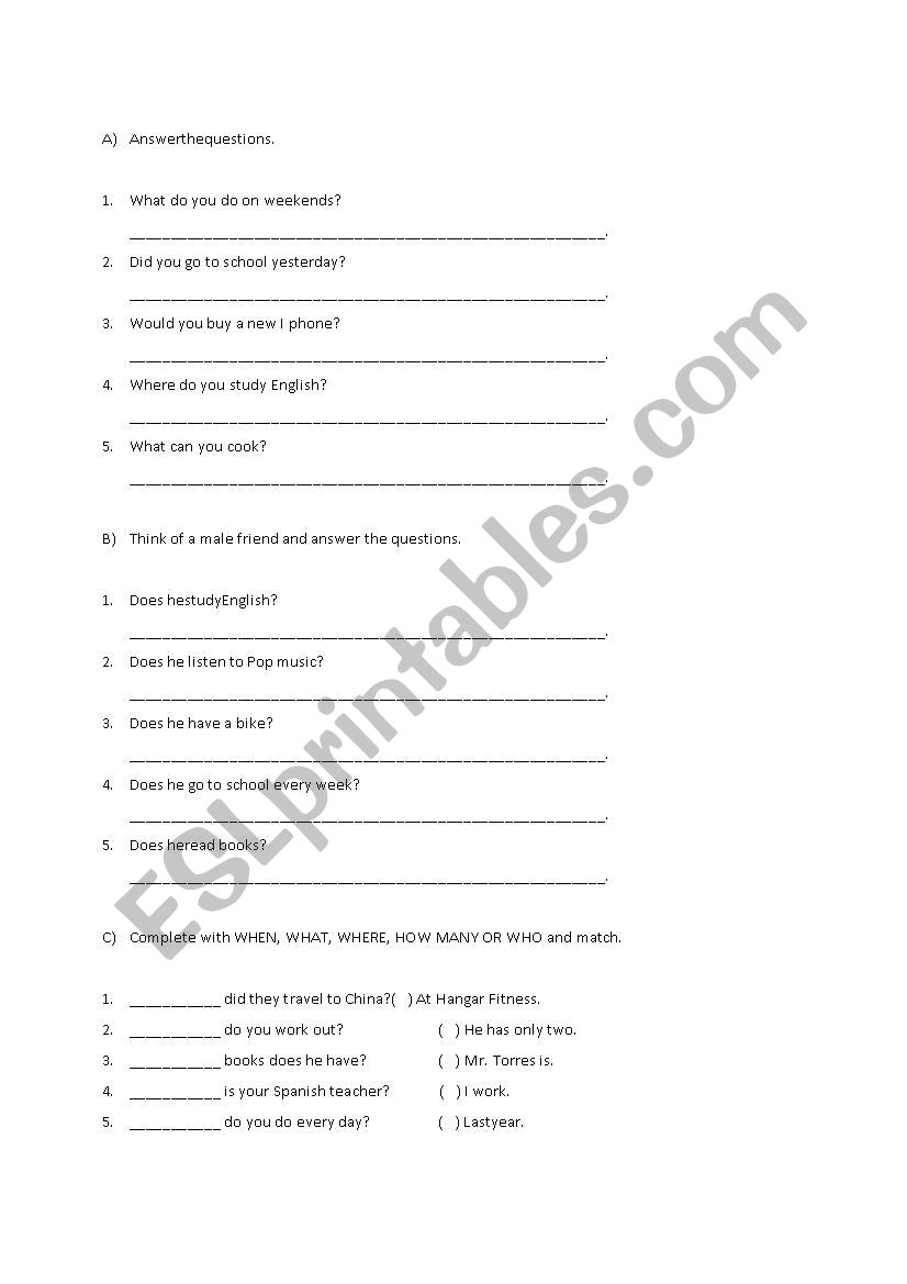 review exercises worksheet