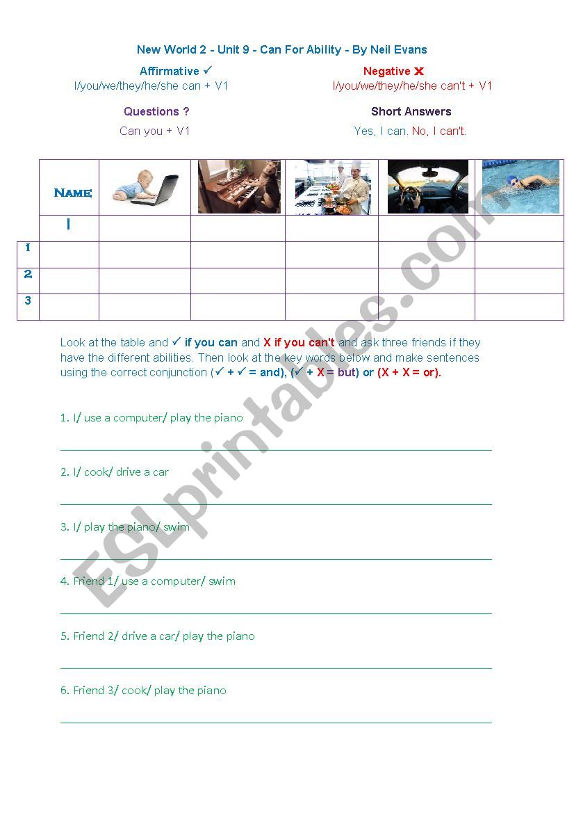 Can/cant for ability. worksheet