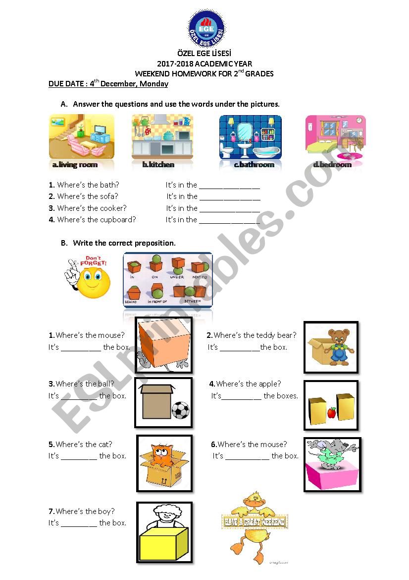 parts of the house and preposition of place 