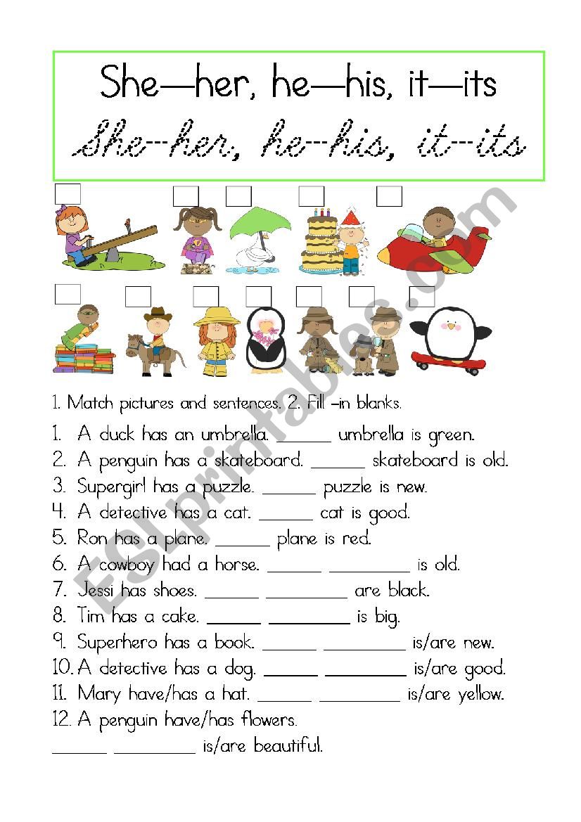 his, her, its, my practice worksheet