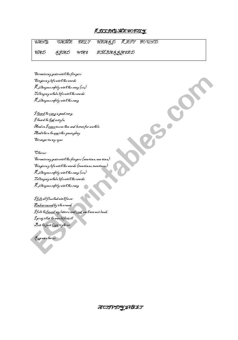 Killing me softly- Fugees worksheet