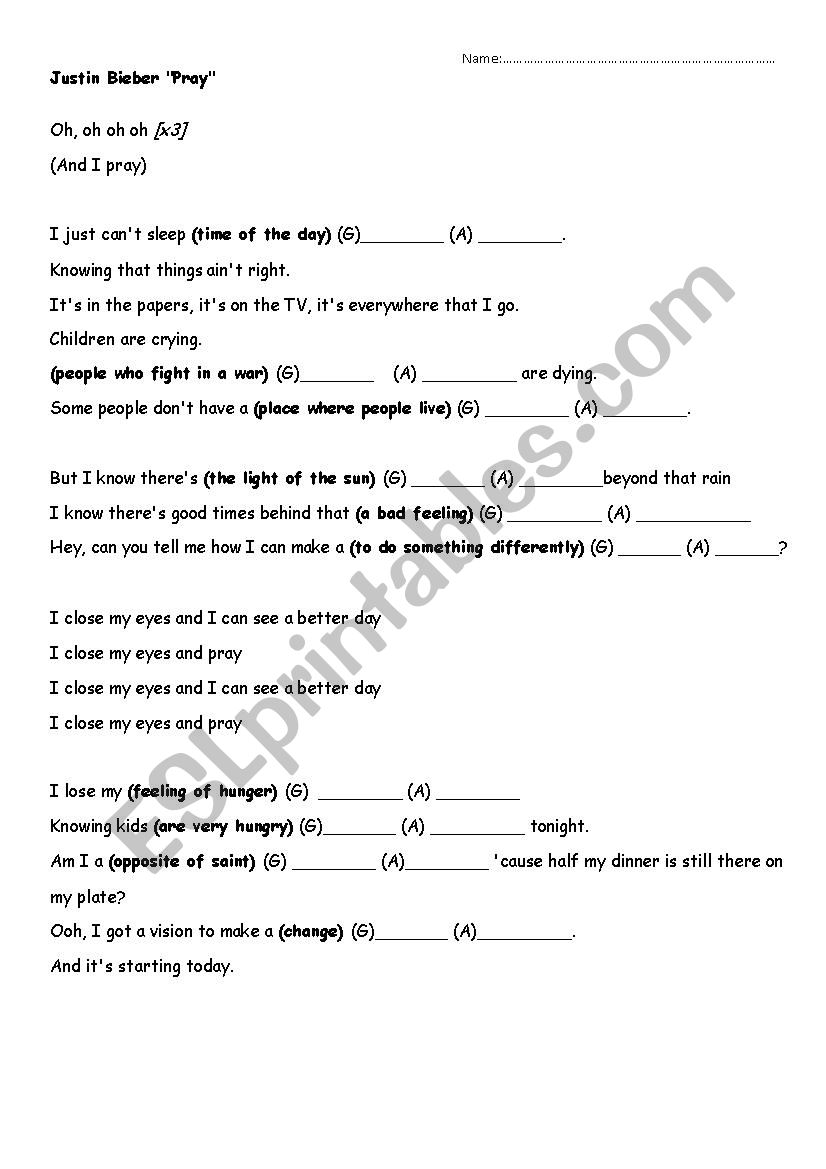 Song Worksheet: 