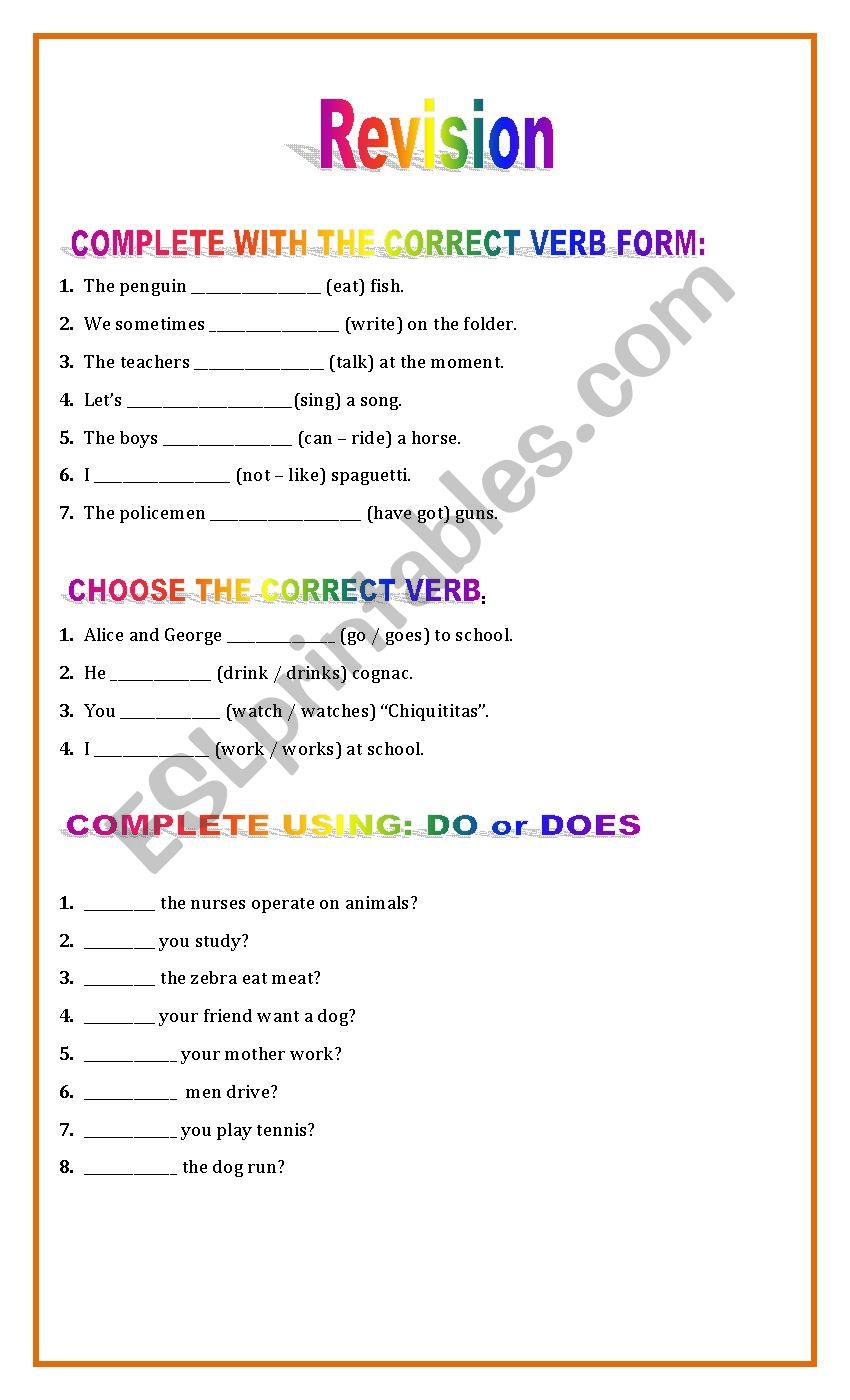 Present simple revision worksheet