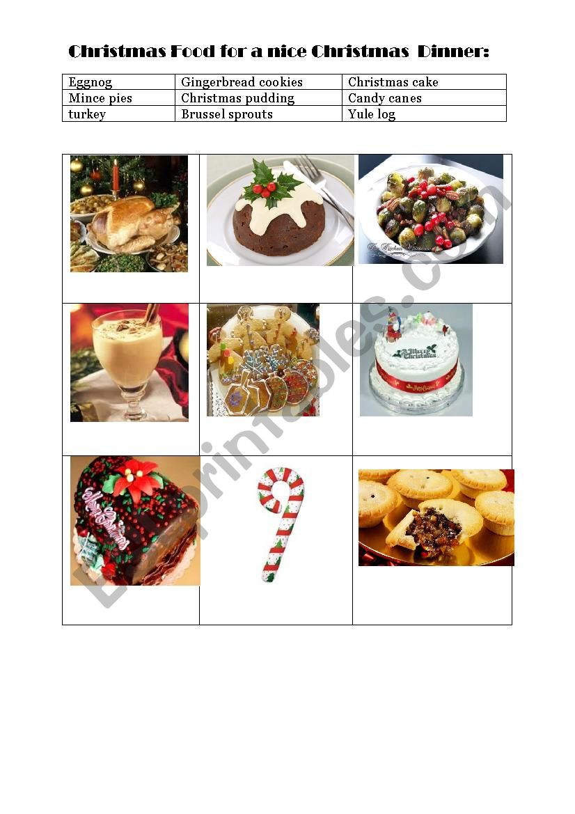 Christmas foods worksheet