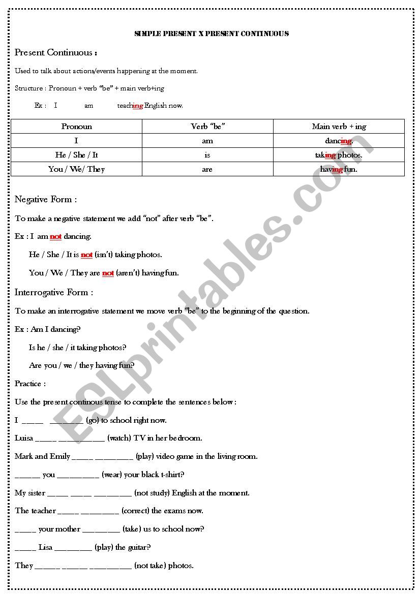 Present Continuous worksheet