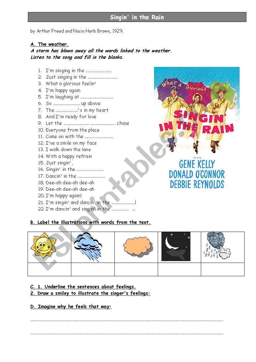 Singing in the Rain worksheet