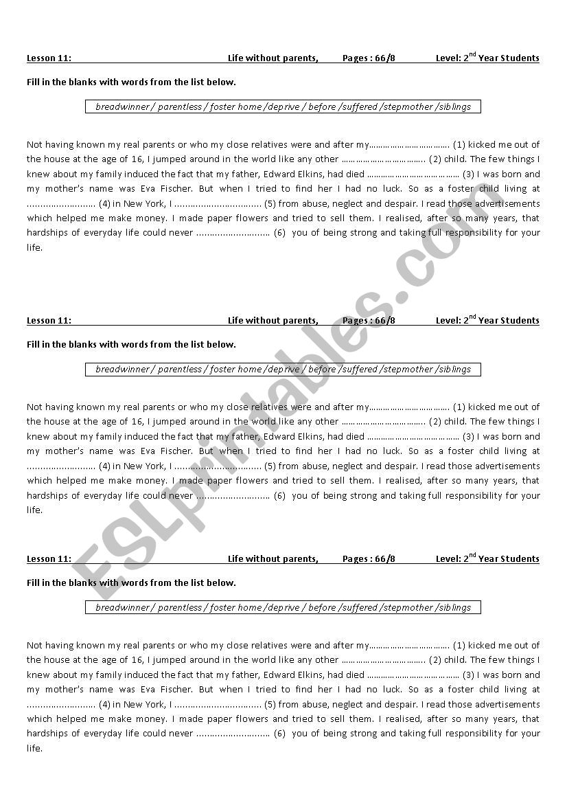 Life without parents worksheet