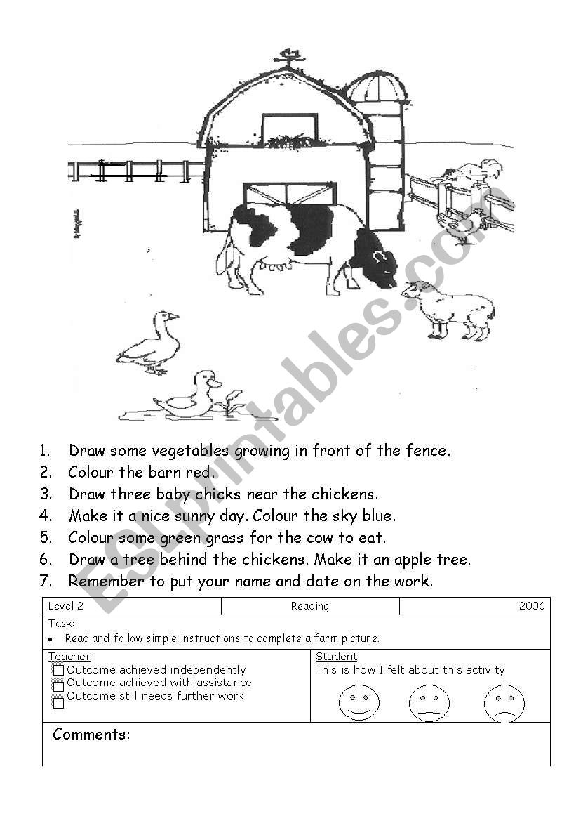 Farm Read and Do worksheet