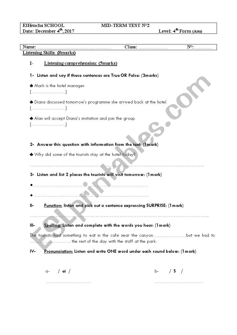 Mid-term-test  worksheet