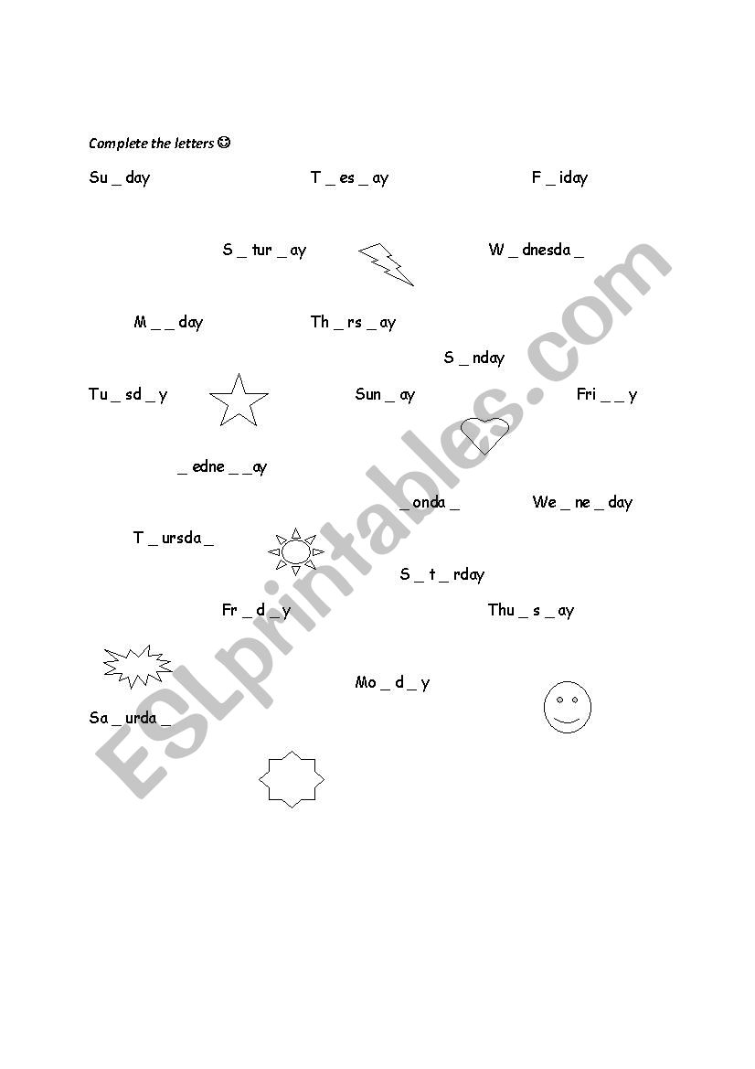 Days of the week worksheet