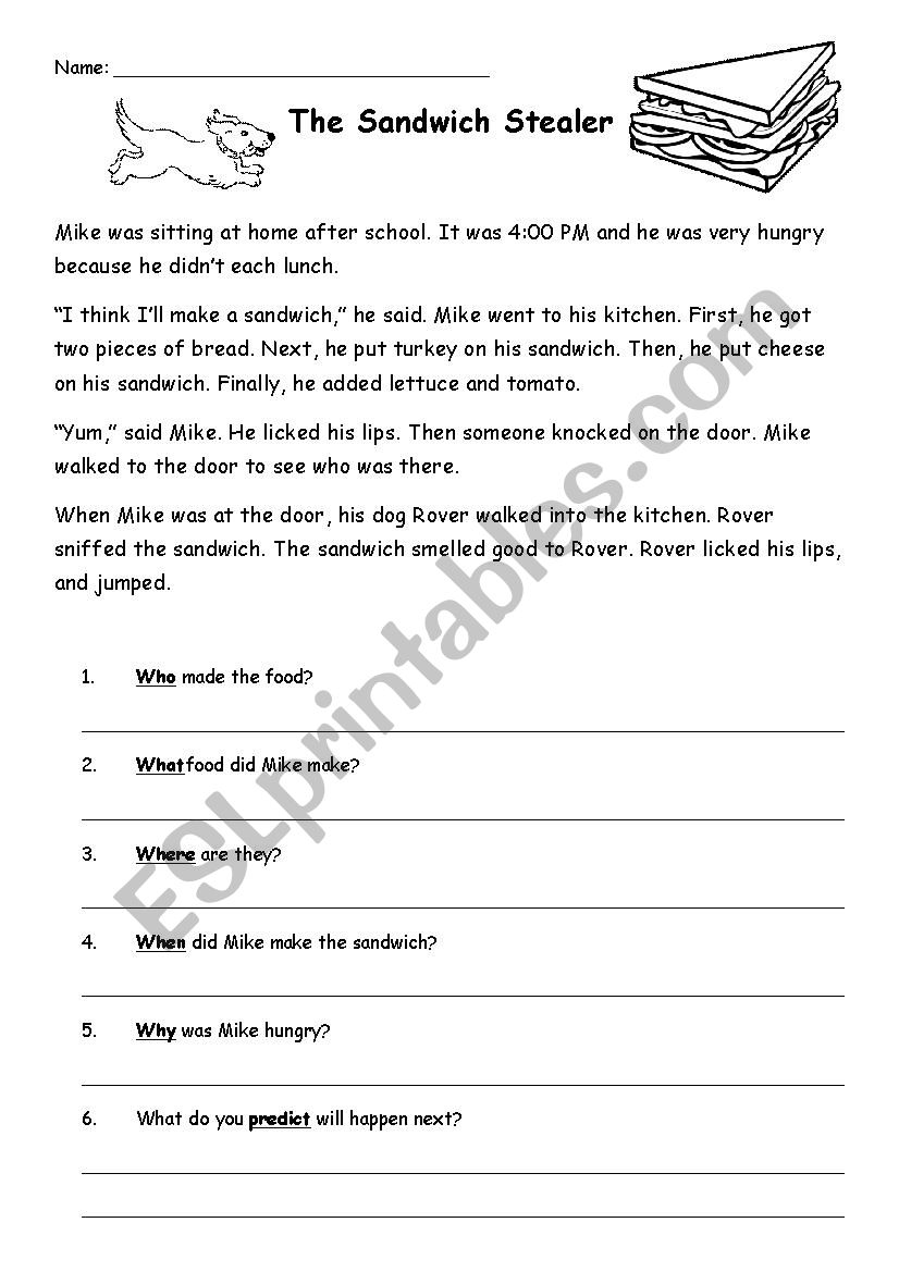 The Sandwich Stealer worksheet