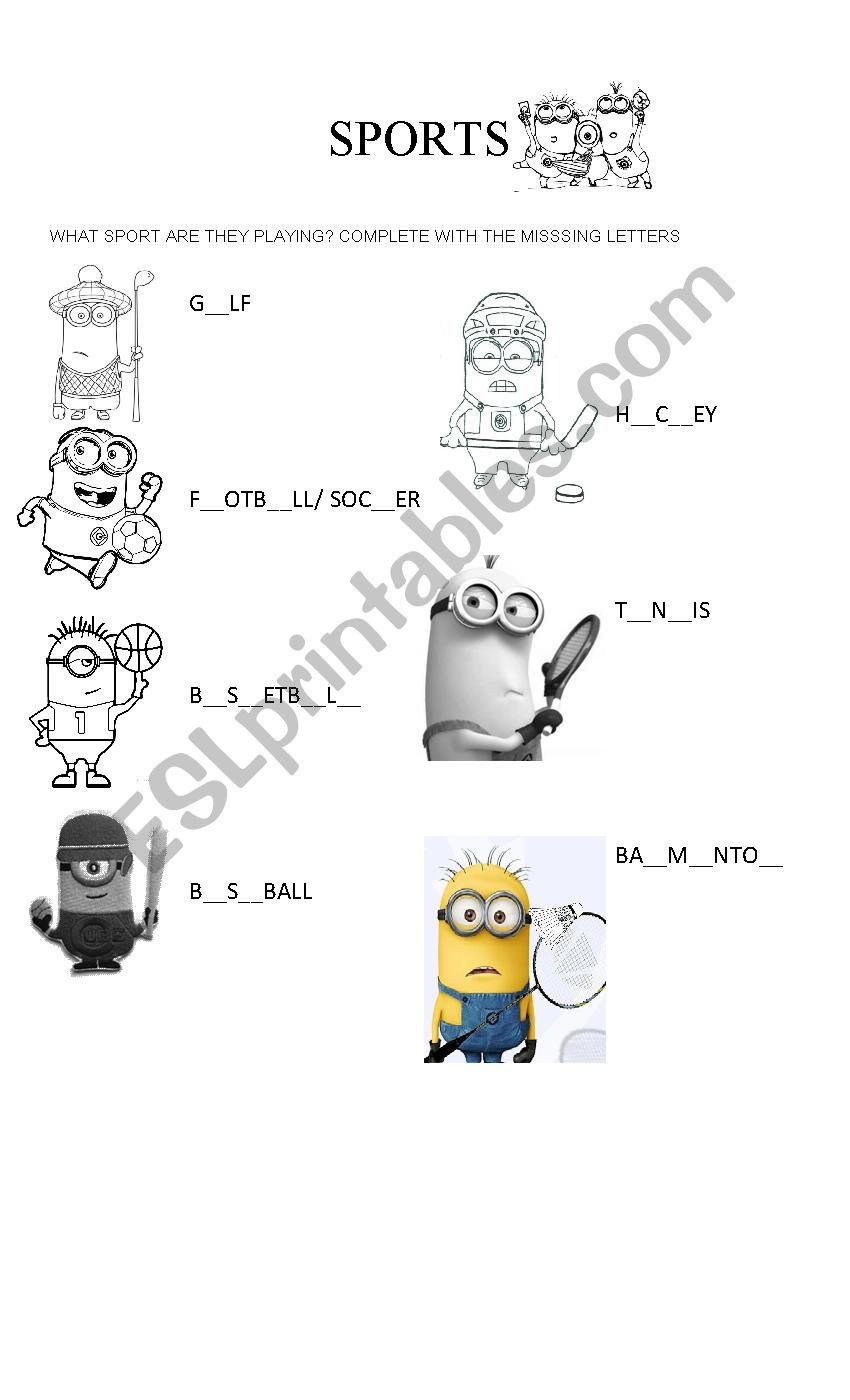 Sports - Minions worksheet