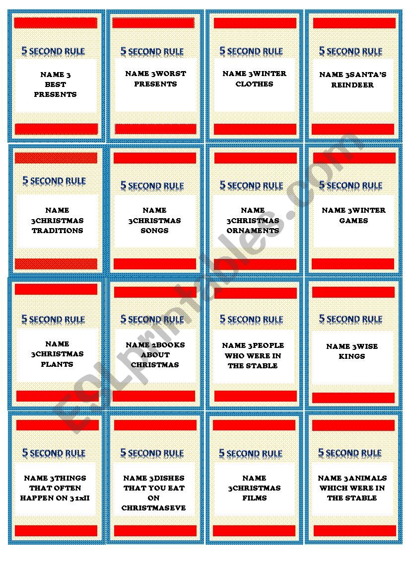 Christmas - 5 second rule! worksheet