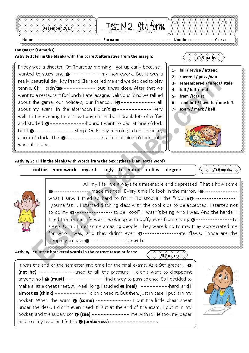 school life  worksheet