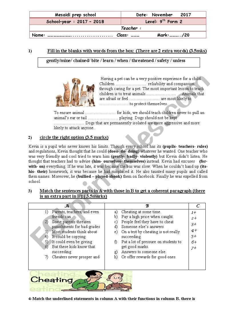 mid sem 1 test n 2 worksheet