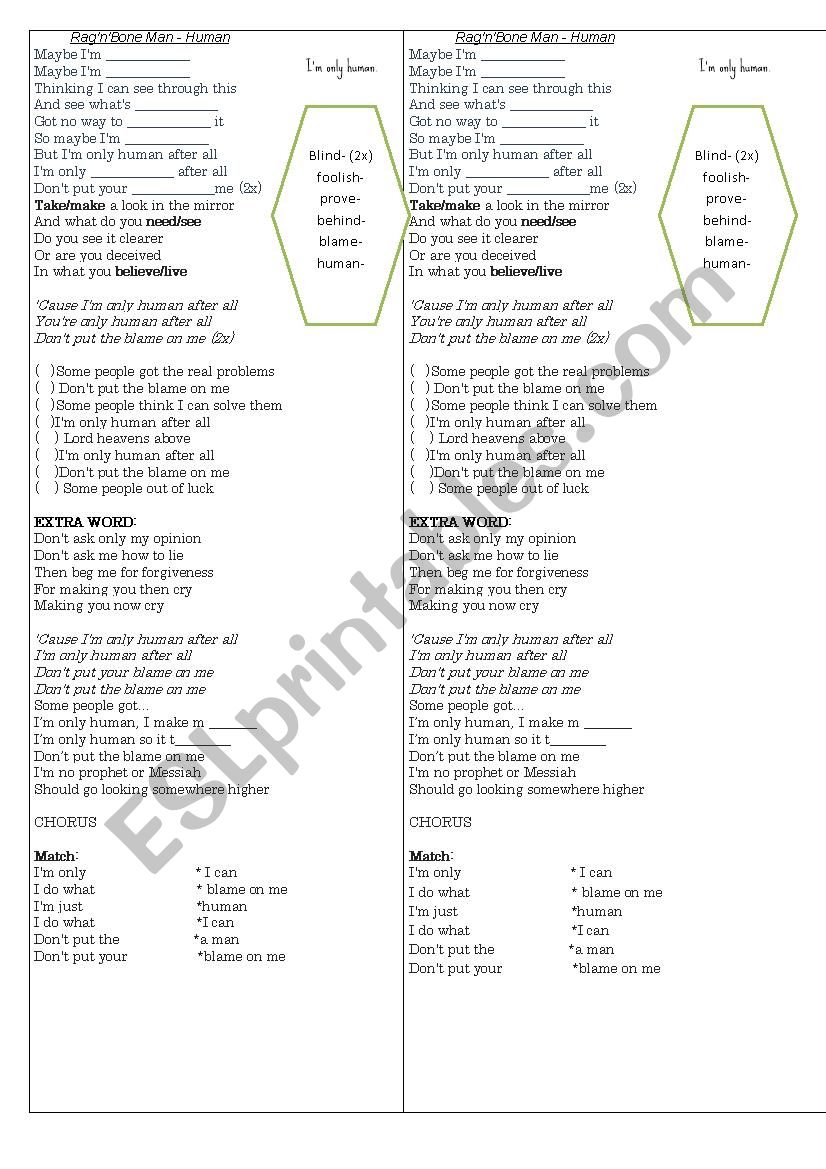 Sonh Human worksheet