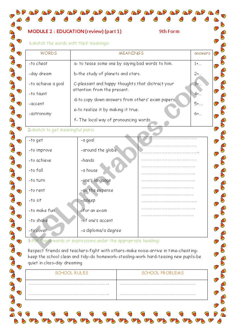 Review Module 2 Education 9th form (Part 1)