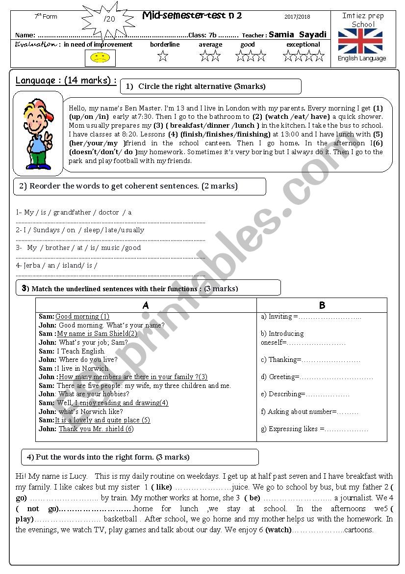 Mid-semester test N2 worksheet