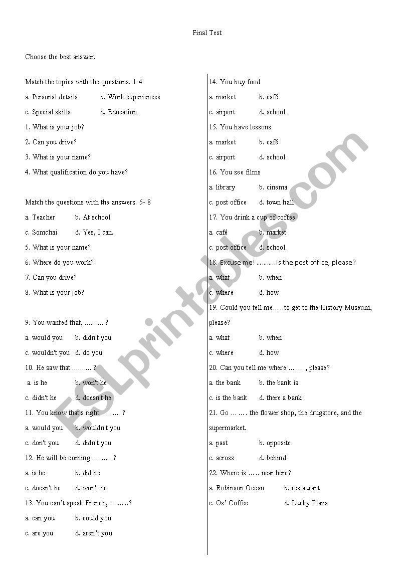 final test worksheet