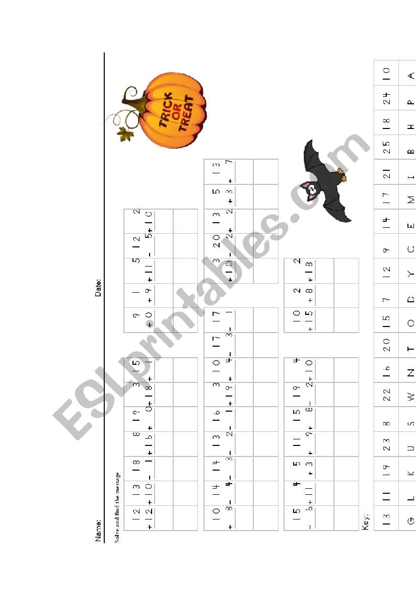 Halloween Math Decoder worksheet