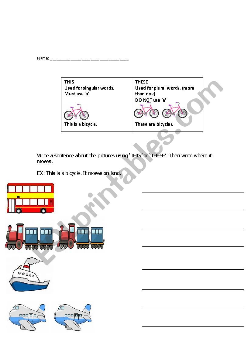 This/These Transporation worksheet