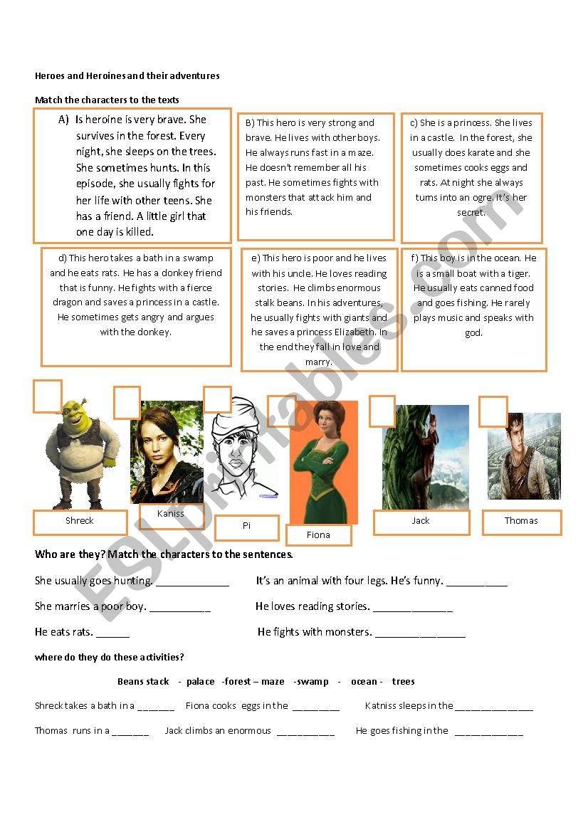 Heroes and heroines worksheet