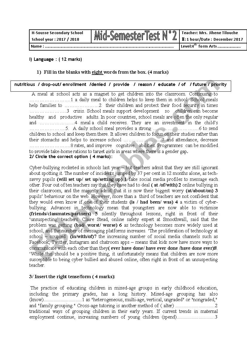 mid-semester test2 worksheet