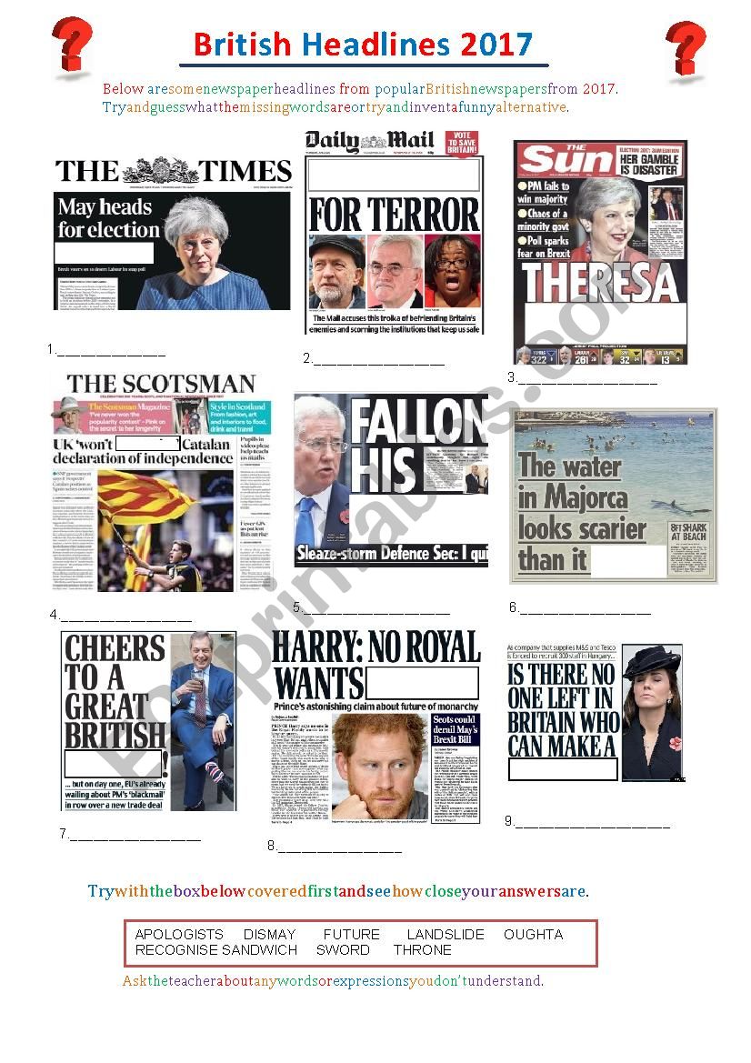 British Newspaper Headlines 2017